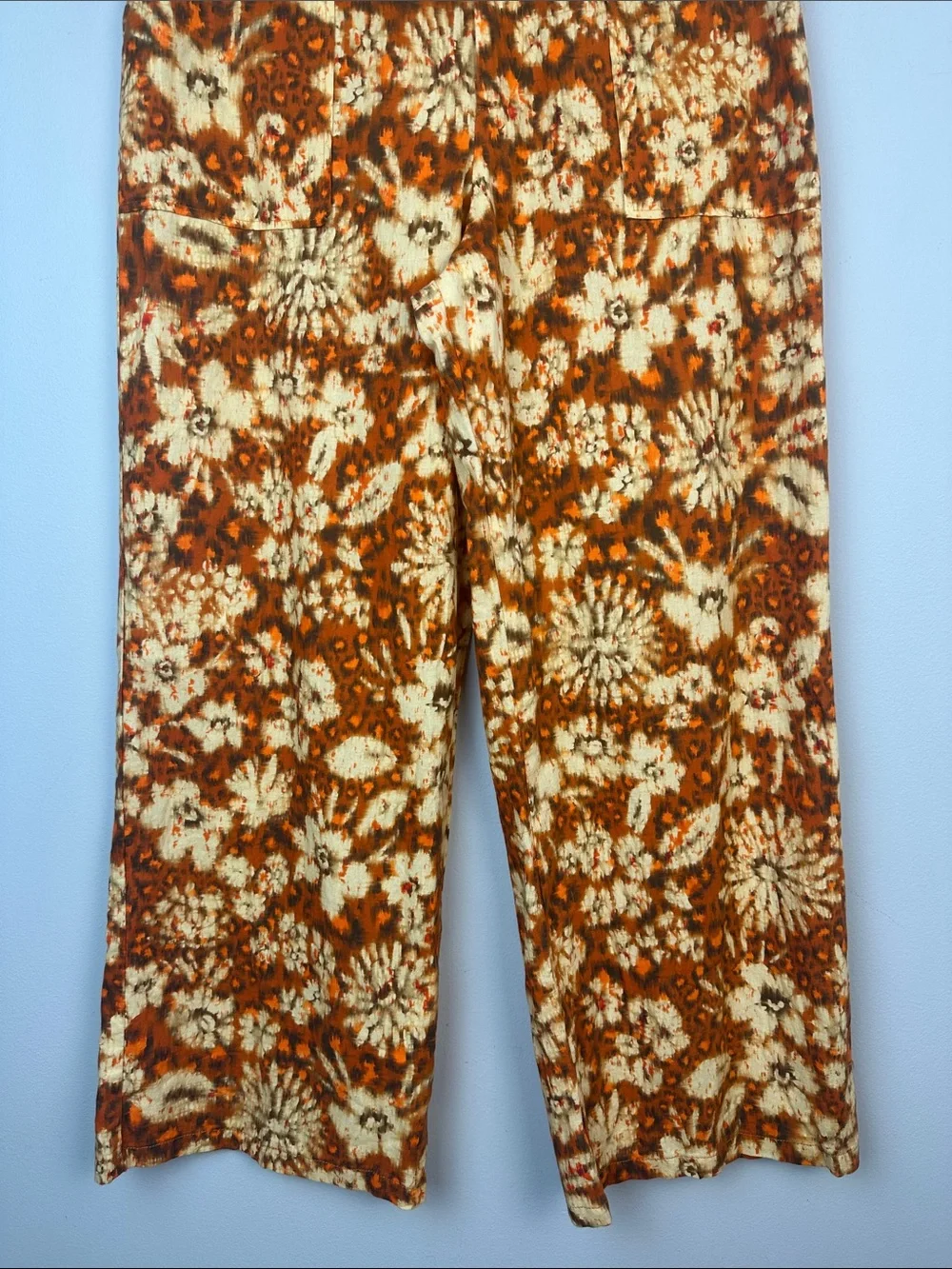 Zara High Waisted Wide Leg Palazzo Pants Cotton Linen Pockets Beach Summer Large